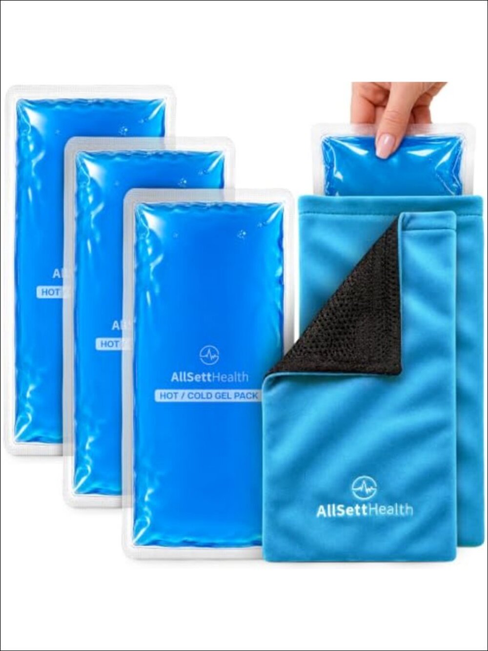 4 Large Reusable Gel Ice Packs with 2 Inserts – Hot Cold Therapy Set
